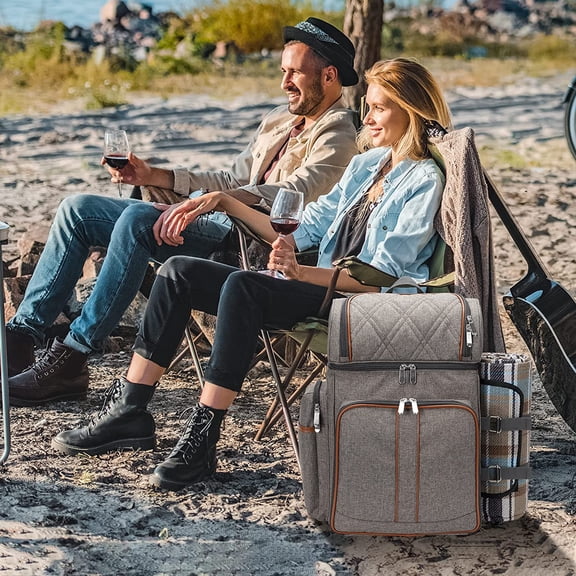 Picnic Backpack for 4 with Insulated Cooler and Blanket, Leakproof Oxford Cloth Picnic Basket Set for Beach Camping