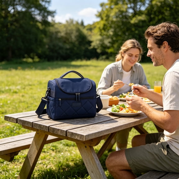 Picnic Bag, Lunch Cooler Tote Waterproof Insulated Thermal Liner, Large Handheld Shoulder Design, Extra Capacity for Work, Camping, Beach, Travel