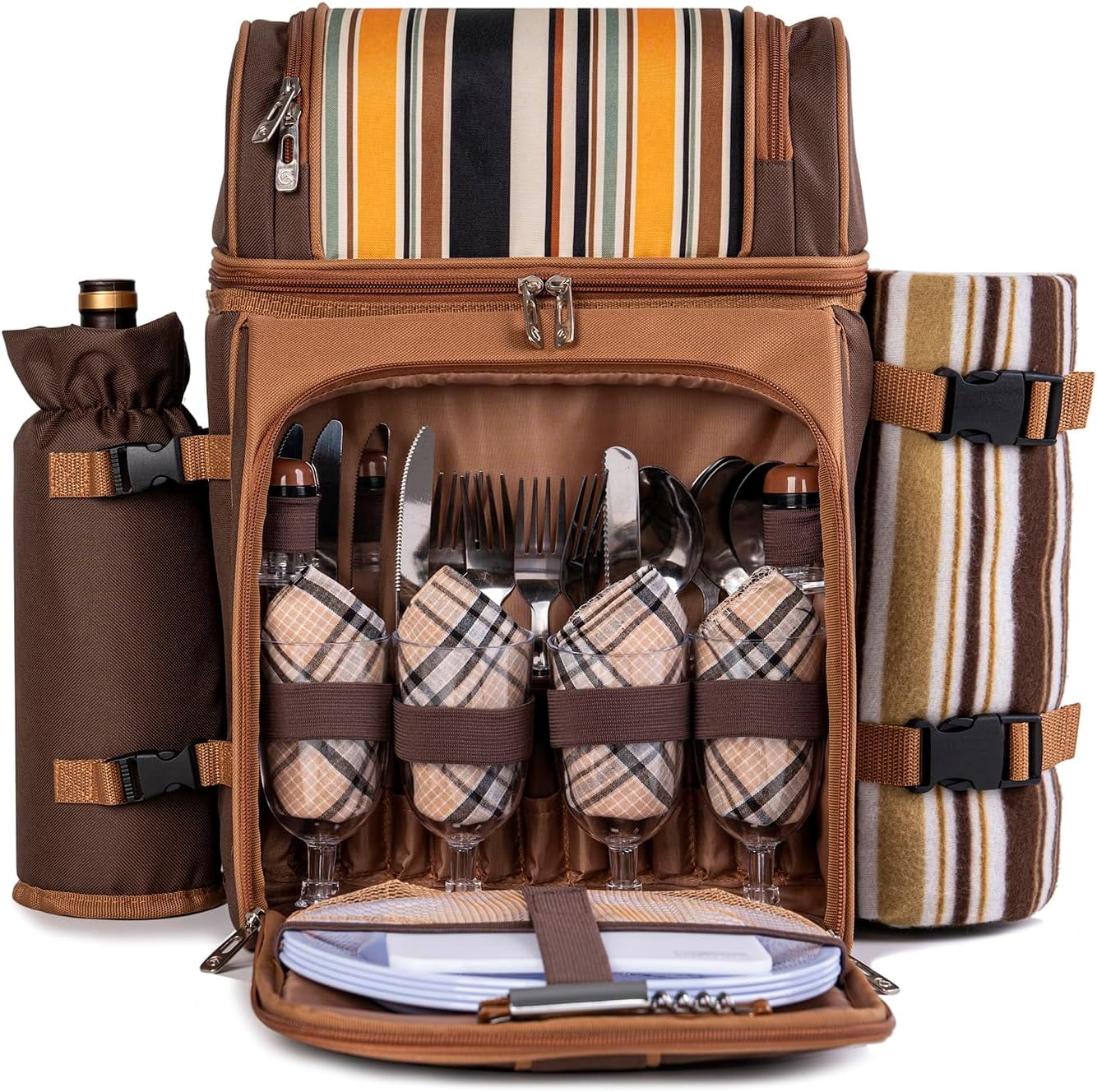 Large Picnic Backpack, Insulated Bag With Detachable Wine Cooler Picnic Blanket Includes Dinnerware Set 4 Picnic Accessories Waterproof Outdoor Travel Back - View #2