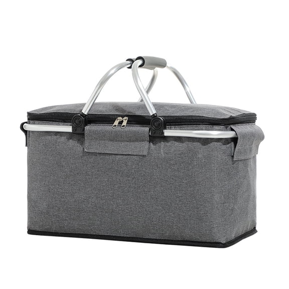 Picnic Basket Bag, Aluminum Alloy Frame Stable Large Capacity Foldable Insulated Cooler Basket For Travel