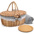 thumbnail image 1 of Picnic Basket with Blankets and Bamboo Plates Picnic Supplies Set Basket with Lid and Handle Wicker Picnic Basket Sturdy Woven Body with Washable Lining for Camping(Grey), 1 of 12