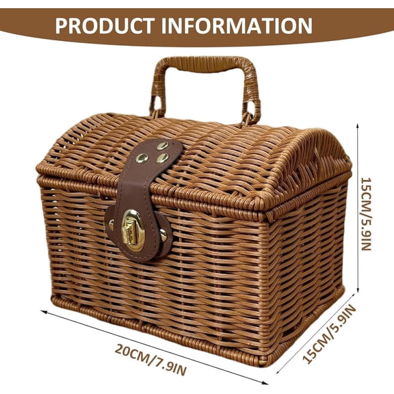 Picnic Basket with Cover - Vintage Fruit Carrier Box | Picnic Party Basket | for Easter Holiday Engagement Wedding Thanksgiving Spring Summer Autumn Photography Garden Yard Park(Q)