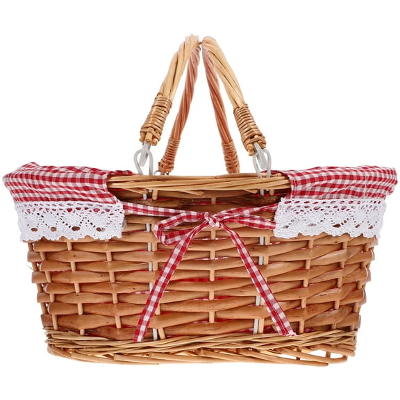Picnic Basket Decorative Storage Baskets Home Multi-function Picking Woven with Handle Weaving Gift Red Shopping