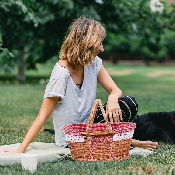 Picnic Basket Decorative Storage Baskets Home Multi-function Picking Woven with Handle Weaving Gift Red Shopping