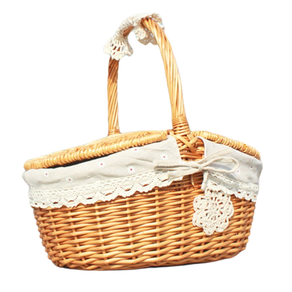 Picnic Basket with Liner, Wooden Lid Picnic Basket, Vintage Style
