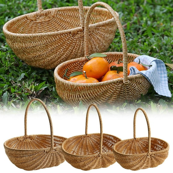 Picnic Basket, Wicker Picnic Basket, Handle Sturdy Wicker Basket, Smooth Lines, Candy Basket, Wedding Flower Girl Basket with Handle, Garden Storage Home Decoration