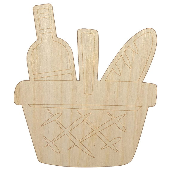 Picnic Basket Wine and Bread Wood Shape Unfinished Piece Cutout Craft DIY Projects - 4.70 Inch Size - 1/8 Inch Thick