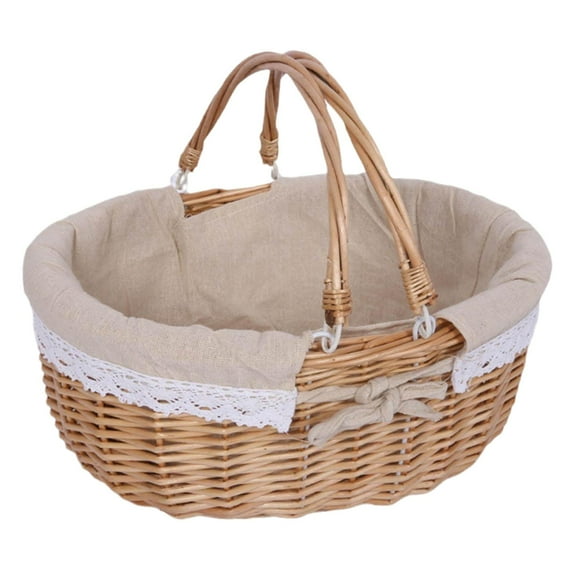 Picnic Basket Woven Hamper Wooden Multipurpose Removable Liner for Family Outings Park Gatherings