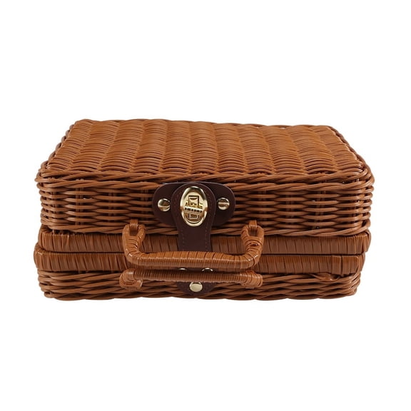 Picnic Basket,Woven Wicker Vintage Suitcase Woven Storage Basket Rattan Storage Case Picnic Weave Laundry Basket B