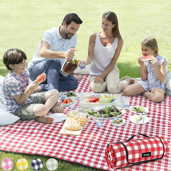Picnic Blanket Extra Large Waterproof, 80''x80''Checkered Picnic Blankets Beach, Outdoor, Camping on Grass Accessories Couple Ideas Wedding Registry Gifts (Red and White)