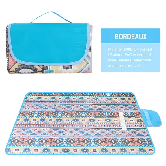 Picnic Blanket Outdoor Mat, Water-resistant Sand-free Design, Large Family Camping , Easy Clean Travel Beach Blanket, Portable Foldable Handle, Topliu