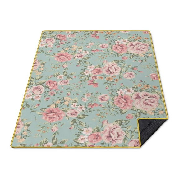 Picnic Blanket Waterproof 80"x60" Large Outdoor Foldable Floral Rose Thicker Machine Washable Beach Blanket Waterproof Picnic Mat Portable for Picnics, Camping