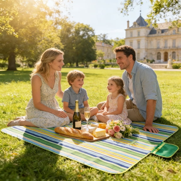 Picnic Blanket Waterproof Foldable Polyester Outdoor Mat with Carry Handle for Camping Beach Park Use