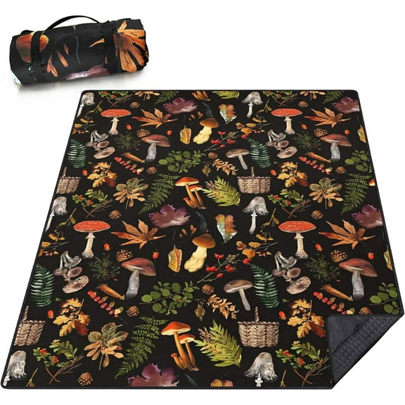Picnic Blanket Waterproof Picnic Beach Blanket Waterproof Sandproof Foldable Portable Travel Large Mushroom Picnic Blanket for Outdoor Camping,Beaches,Parks -Mushroom 80" X 60"
