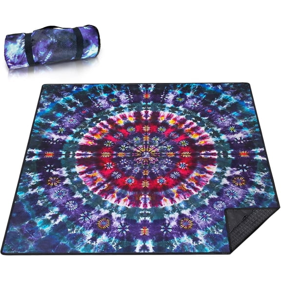 Picnic Blanket Waterproof Picnic Beach Blanket Waterproof Sandproof Foldable Portable Travel Large Tie-dye Style Picnic Blanket for Outdoor Camping,Beaches,Parks -Tie-dye 80" X 80"