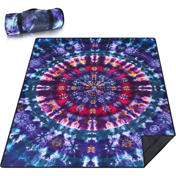 Picnic Blanket Waterproof Picnic Beach Blanket Waterproof Sandproof Foldable Portable Travel Large Tie-dye Style Picnic Blanket for Outdoor Camping,Beaches,Parks -Tie-dye 80" X 60"