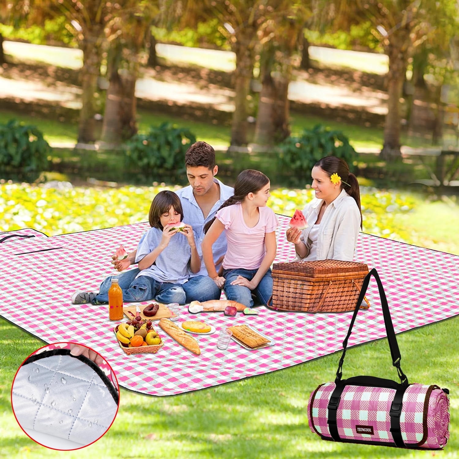 Extra Large Picnic Blankets Teencool 8mm Extra Thick Waterproof Blanket Sandproof Beach Blanket Outdoor Blanket for Travel Camping Mat 80 x80