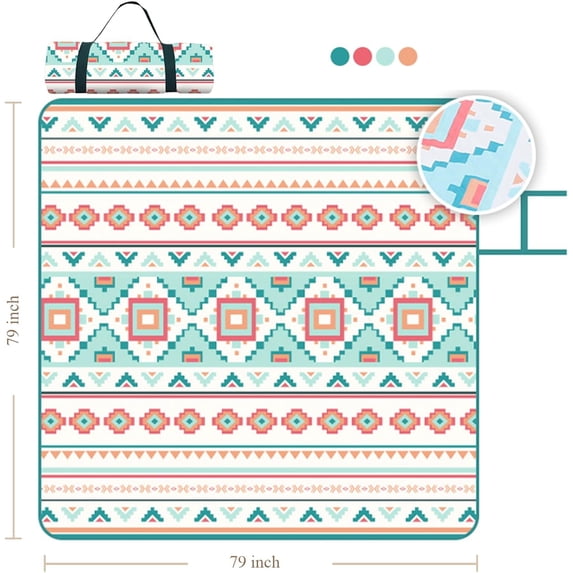Picnic Blankets, Boho Picnic Mat for Waterproof Foldable, 79x79 Extra Large Thick, Sandproof Oversized Outdoor Mat, for Parties, Camping, Park, Travel, Grass Gifts