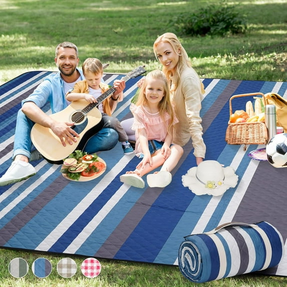 Picnic Blankets Outdoor Extra Large - 80"x80" Waterproof Beach Blanket, Machine Washable 3-Layer Foldable Park Mat with Sandproof Backing for Grass, Hiking, Travel, Concerts, Indoor