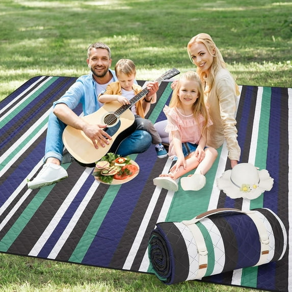 Picnic Blankets Outdoor Extra Large - 80"x80" Waterproof Beach Blanket, Machine Washable 3-Layer Foldable Park Mat with Sandproof Backing for Grass, Hiking, Travel, Concerts, Indoor