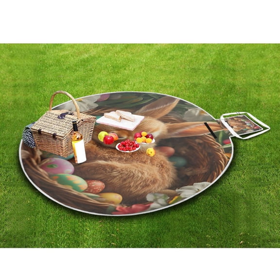 Picnic Blankets Teencool Beach Blanket Creatively Bunny Sleeping with Easter Eggs Pattern Outdoor Blanket for Travel