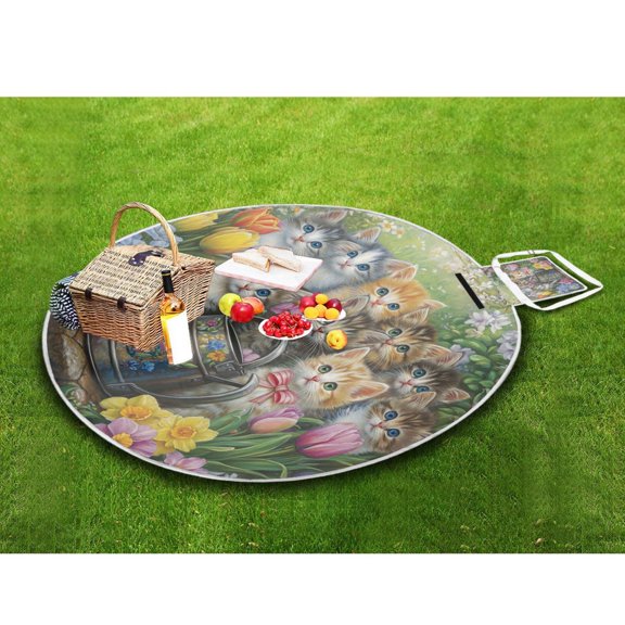 Picnic Blankets Teencool Beach Blanket Creatively Charming Kittens in Bloom Pattern Outdoor Blanket for Travel