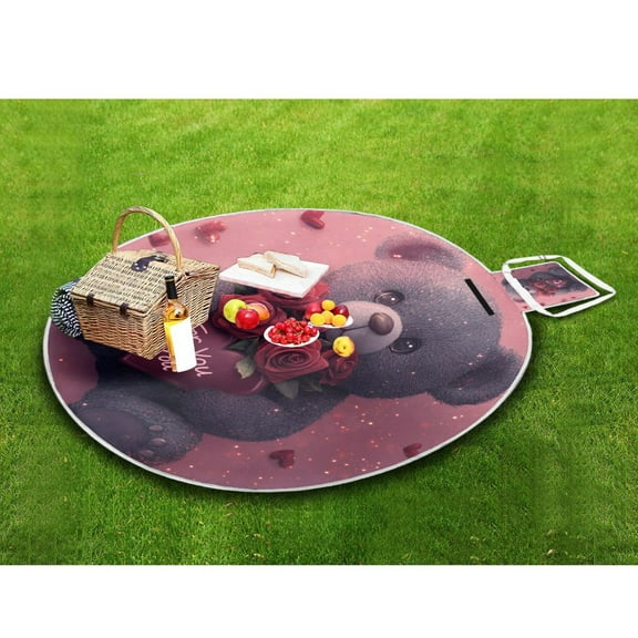 Picnic Blankets Teencool Beach Blanket Creatively Cute Bear with Roses Pattern Outdoor Blanket for Travel