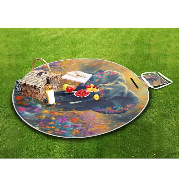 Picnic Blankets Teencool Beach Blanket Creatively Elephant in Colorful Flower Field Pattern Outdoor Blanket for Travel