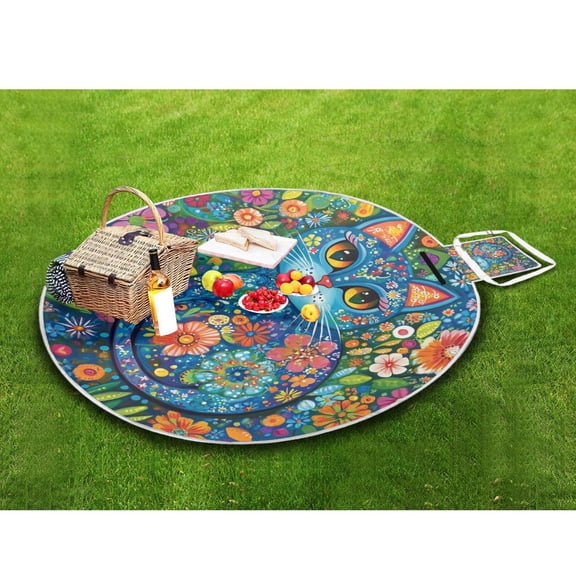 Picnic Blankets Teencool Beach Blanket Creatively Floral Cat Dream Pattern Outdoor Blanket for Travel