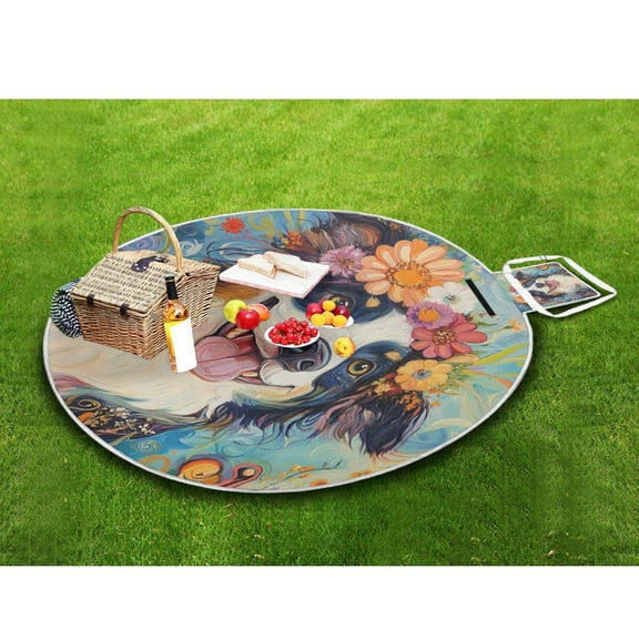 Picnic Blankets Teencool Beach Blanket Creatively Fun Blossom Dog Pattern Outdoor Blanket for Travel