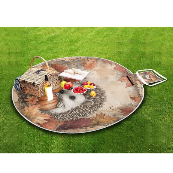Picnic Blankets Teencool Beach Blanket Creatively Hedgehog Surrounded by Autumn Pattern Outdoor Blanket for Travel