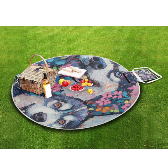 Picnic Blankets Teencool Beach Blanket Creatively Husky Happiness Pattern Outdoor Blanket for Travel