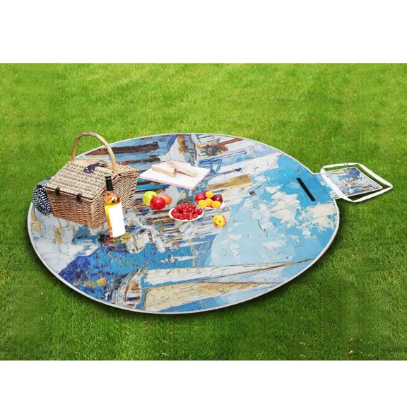 Picnic Blankets Teencool Beach Blanket Creatively Mediterranean Seaside Village Pattern Outdoor Blanket for Travel