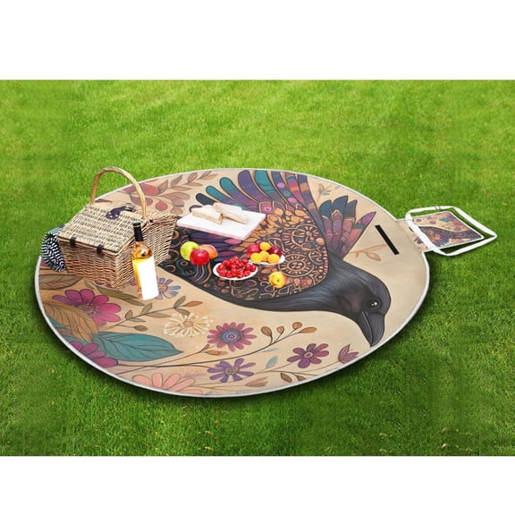 Picnic Blankets Teencool Beach Blanket Creatively Mystical Crow Blossom Pattern Outdoor Blanket for Travel