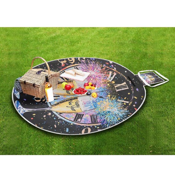 Picnic Blankets Teencool Beach Blanket Creatively New Year Celebration Clock Fireworks Pattern Outdoor Blanket for Travel