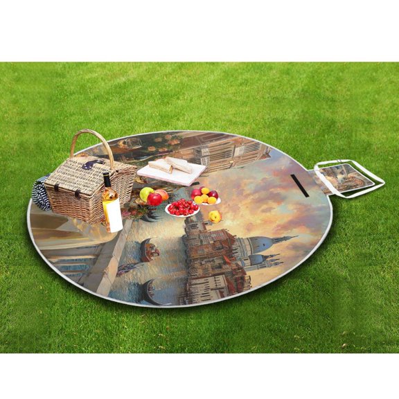 Picnic Blankets Teencool Beach Blanket Creatively Pizza and Wine Overlooking Venice Pattern Outdoor Blanket for Travel