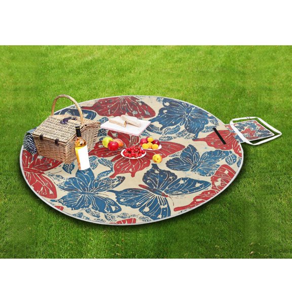 Picnic Blankets Teencool Beach Blanket Creatively Red and Blue Butterflies Pattern Outdoor Blanket for Travel