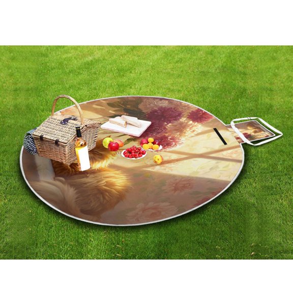 Picnic Blankets Teencool Beach Blanket Creatively Sleeping Cat Flowers Sunlight Pattern Outdoor Blanket for Travel