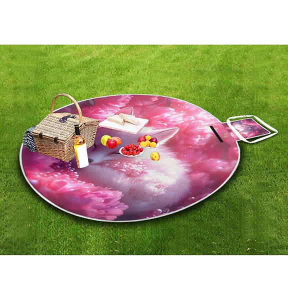 Picnic Blankets Teencool Beach Blanket Creatively Sleeping Fox Pink Flowers Pearls Pattern Outdoor Blanket for Travel