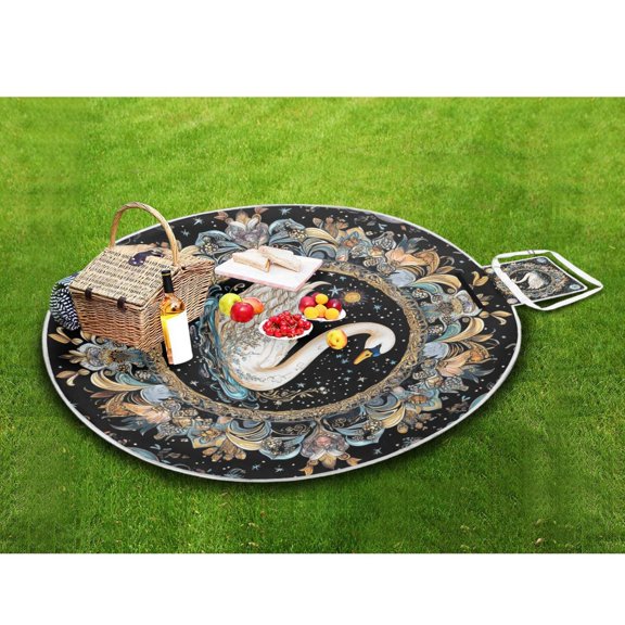 Picnic Blankets Teencool Beach Blanket Creatively Swan in Celestial Garden Pattern Outdoor Blanket for Travel