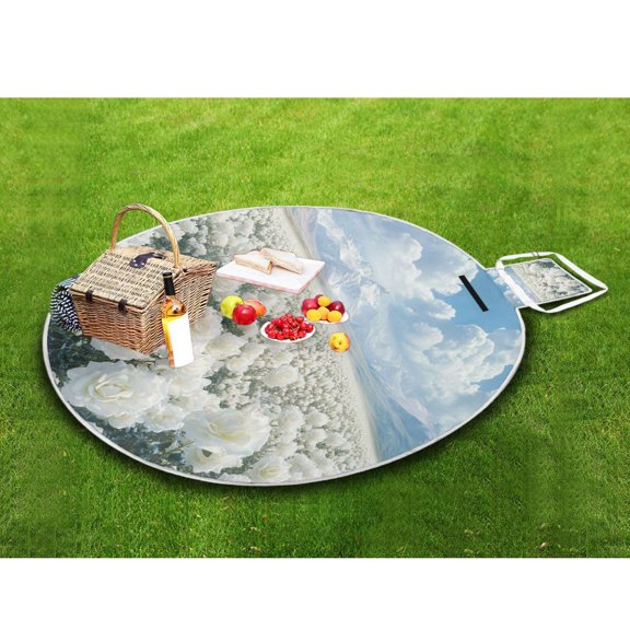 Picnic Blankets Teencool Beach Blanket Creatively White Roses and Mountains Landscape Pattern Outdoor Blanket for Travel