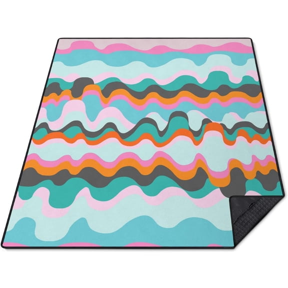 Picnic Blankets Waterproof Foldable Extra Large,80"x 60" Outdoor Beach Blanket Waterproof Sandproof,3-Layer Lightweight Handy Mat Tote Picnic Camping Rugs for Outside Your Rv(Boho Rainbow)