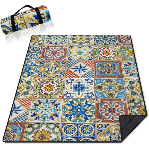 Picnic Blankets Waterproof Foldable60’‘x80'''',BohoPortable Outdoor Picnic Mat Water Resistant for Grass,Padded Lawn & Park Blanket for Camping,Hiking