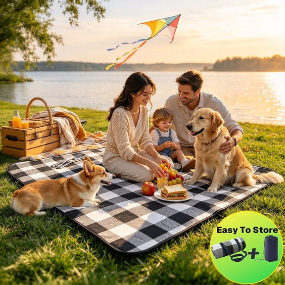 BN-LINK Picnic Blanket with Carry Strap, 78'' x 78'' Extra Large Waterproof Picnic Mat Sandproof Foldable Compact Beach Blanket, Outdoor Mat for Camping, Park, Beach, Grass