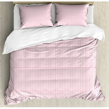 Picnic Duvet Cover Set, Continuous Gingham Check Simplistic Concept Buffalo Squares Illustration, Decorative 3 Piece Bedding Set with 2 Pillow Shams, Calking Size, Pale Pink White, by Ambesonne