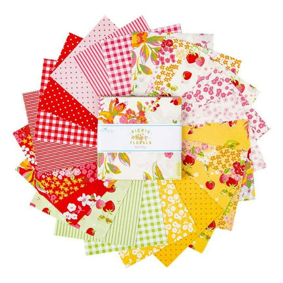 Picnic Florals - 5 inch Charm Pack by My Mind's Eye for Riley Blake (42pcs) - 100% Cotton
