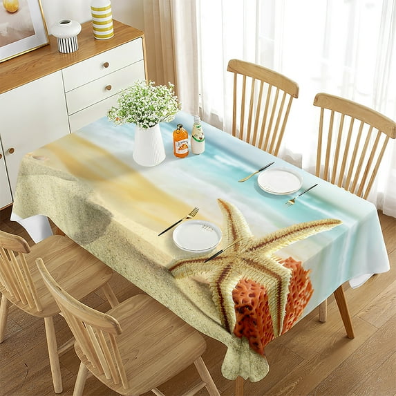 Picnic Party Home for Polyester Decoration Tablecloths Wave StarSea Beach Tropical Rectangle Cloths