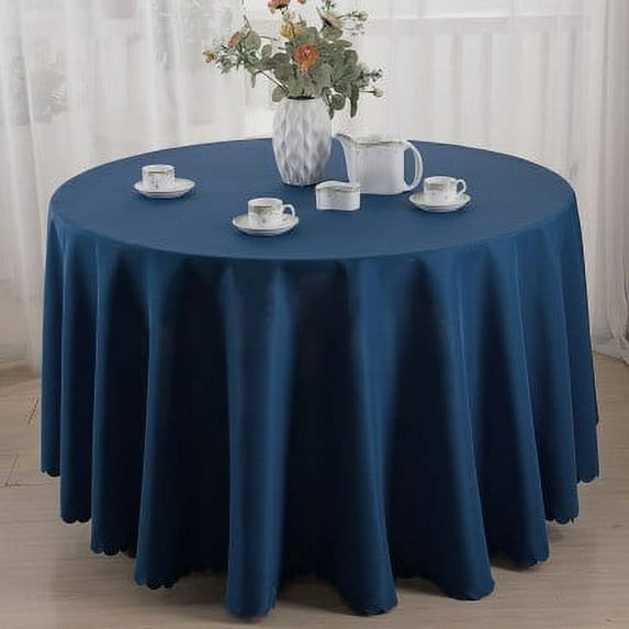 Picnic Party Polyester Tablecloth Plain Crochet Tablecloth Family Round Tablecloth (1.6M Diameter) - Navy Blue,1Pc Wallpaper