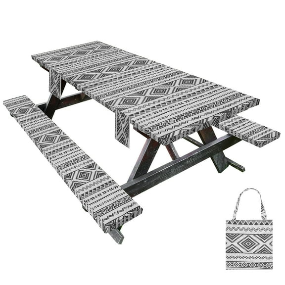 Picnic Table Bench Covers Kit Easy to Clean Reusable Tablecloth with Elastic Edges Flexible Patio Table Cover Set for Outdoor