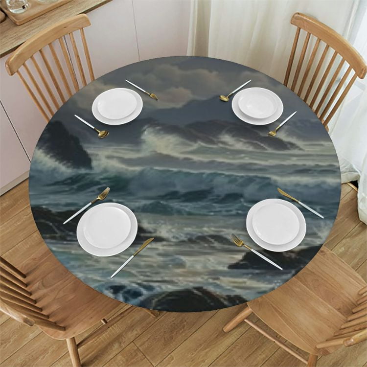 Picnic Table Cloth Mountains Meet The Sea Waterproof Elastic Fitted